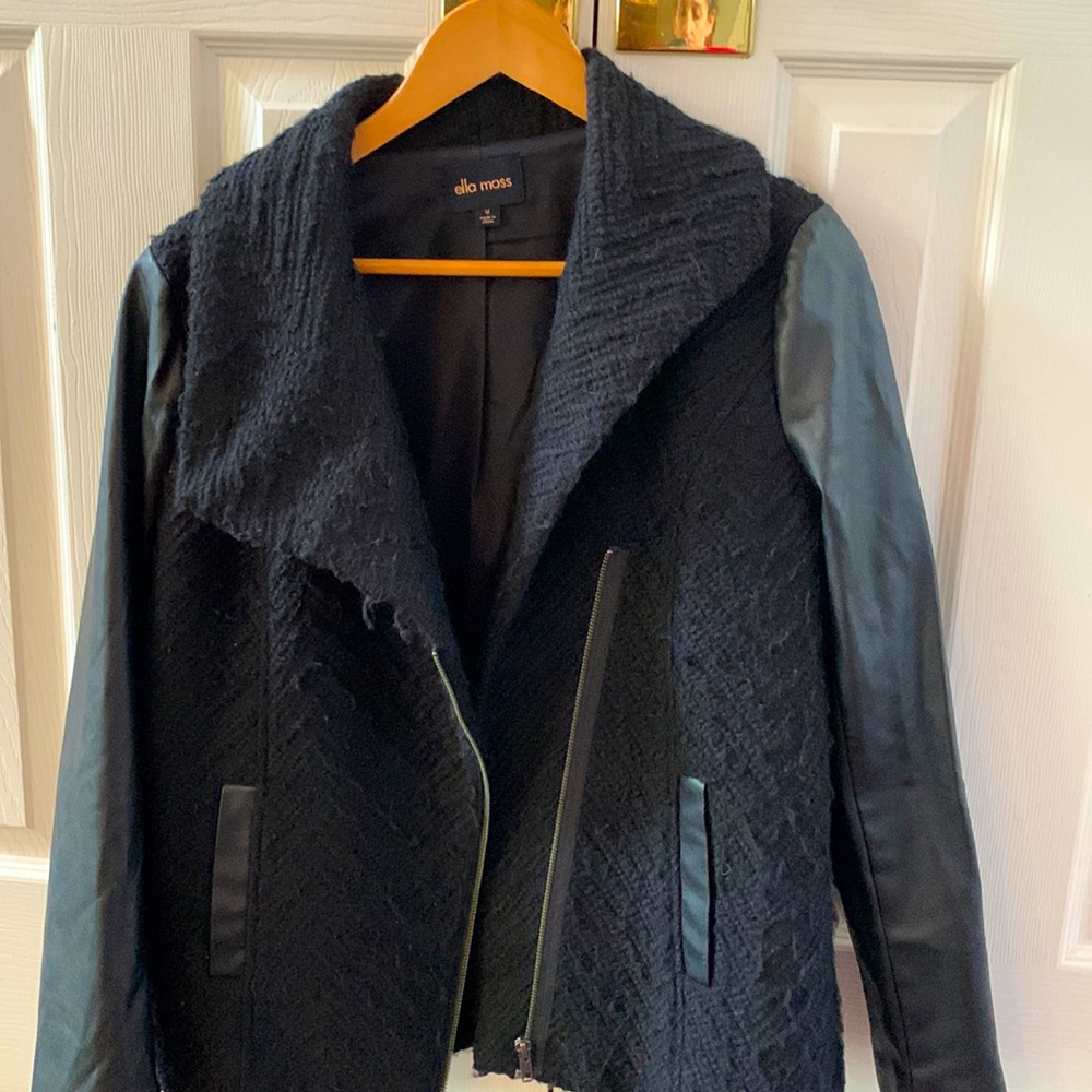 Ella moss faux leather sweater jacket in black .